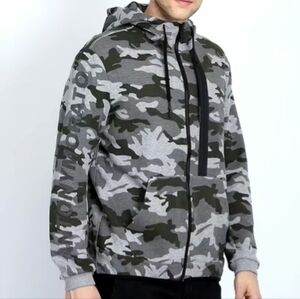 Auth! Antony Morato Camo Print zipper Hoodie with Split-Kangaroo Pockets